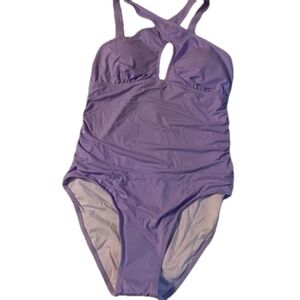 Tempt Me Lilac One Piece Bathing‎ Swimsuit Front Cross Keyhole Tummy Control